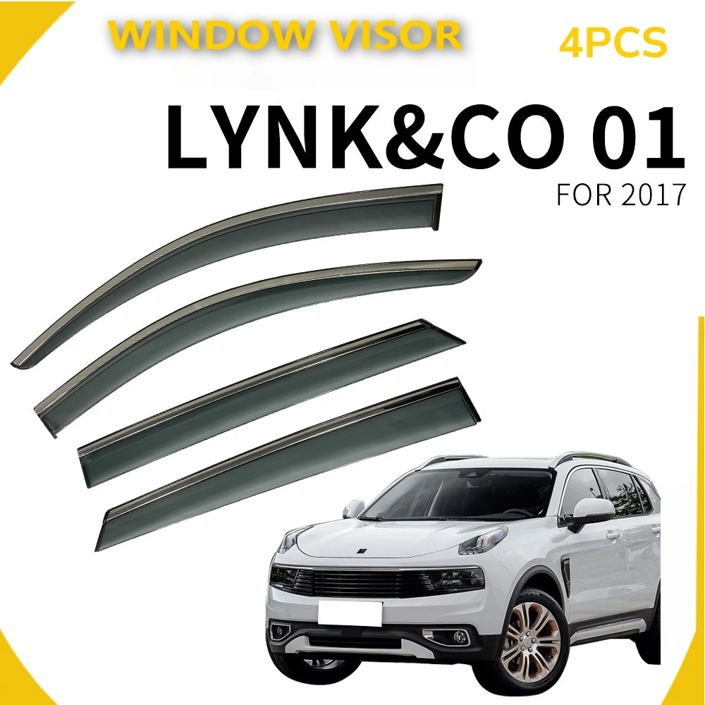 Side Vent Wind Visor Compatible with Lynk & Co 01 2017, 4Pcs Chrome Trim Scratch Resistant Sun Shield Water Repellent Parts