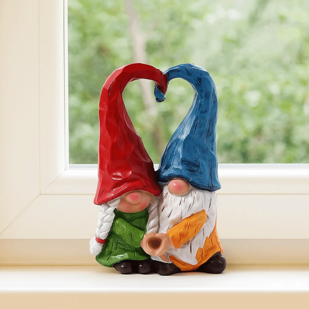 

Resin Couple Dwarf Ornaments Statue Collectible Pumpkin Dwarf Figurine Handmad Sweet Love Dwarf Spirit Heart Shape Figurines