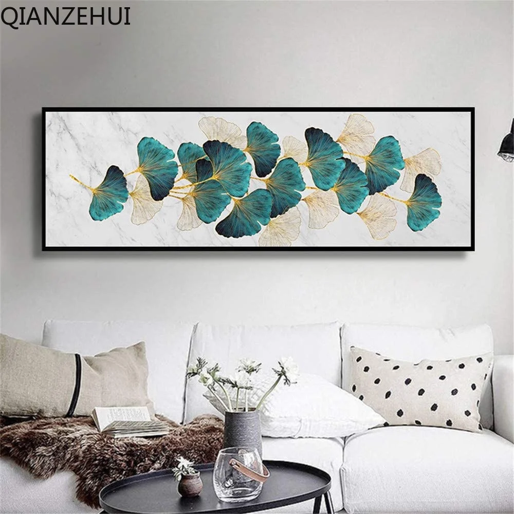 DIY full Diamond Embroidery,Round Diamond Horizontal Blue Ginkgo Leaf  Living room decoration rhinestone beads Diamond painting