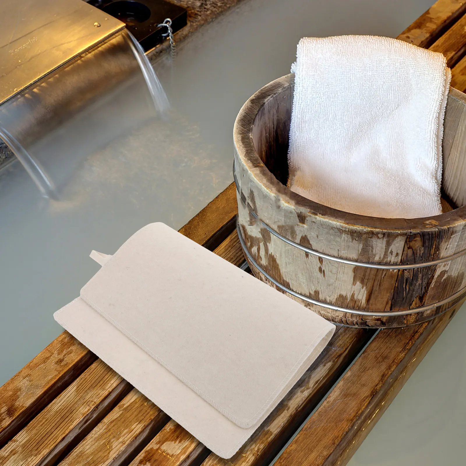 2Pcs Felt Sauna Mat Cushion 15.72x10.61 Inch Wool Polyester Heat Resistant Insulation Pad for Steam Sauna Tent Finnish Bench