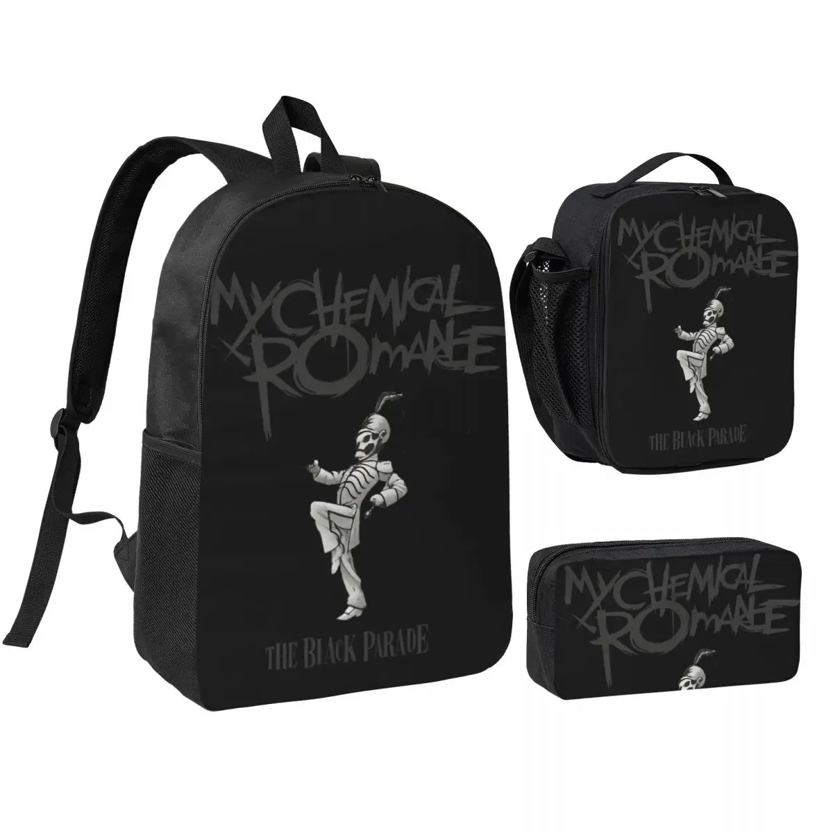 3Pcs The Black Parade 2026 Music My Chemical Romance Mcr Backpack Set Pen Bags Bookbag Sets with Lunch Box For School Daypack