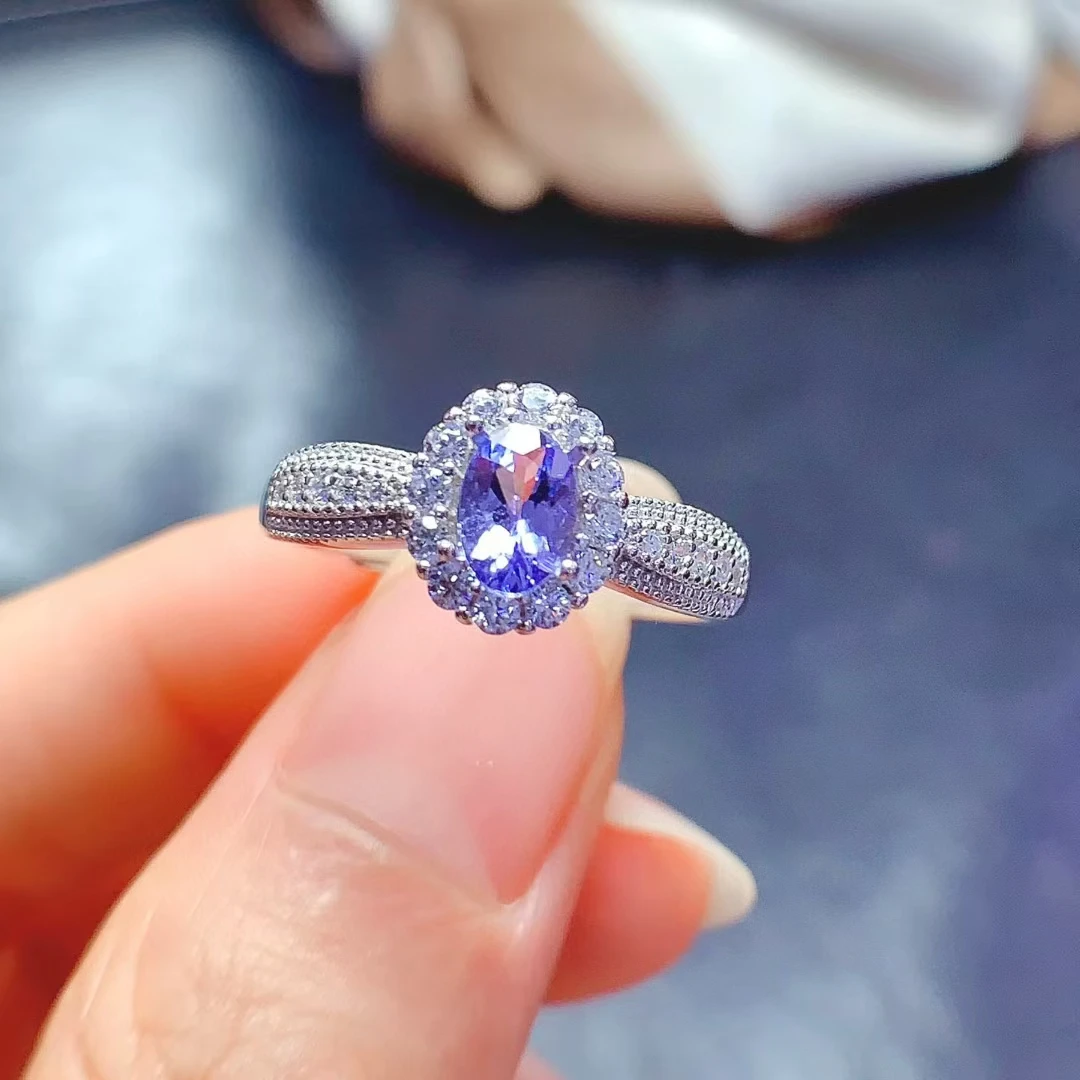 

925 Silver Wedding Ring Natural Tanzanite Ring 4mm*6mm 0.5ct Genuine Tanzanite Jewelry