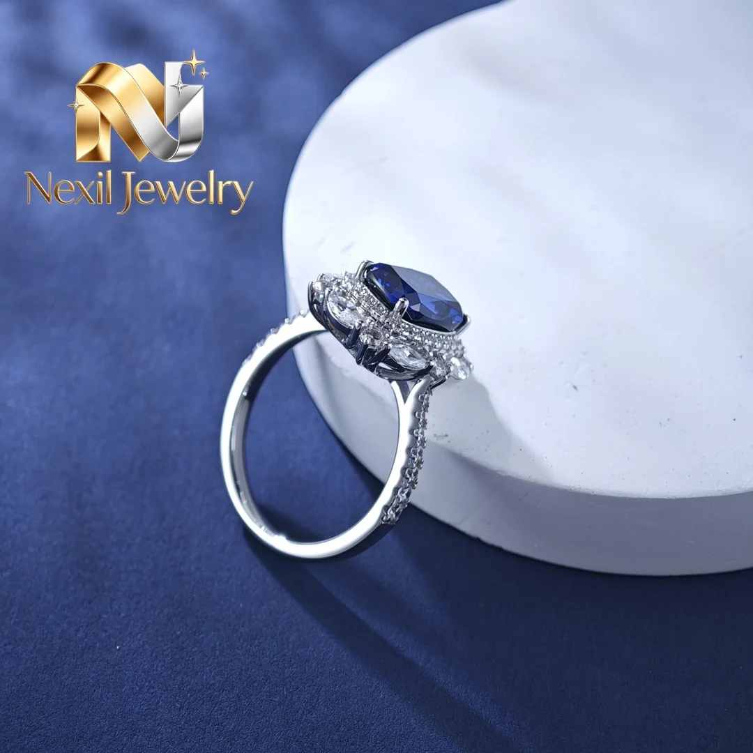 

Nexil Jewelry 3Ct Natural Sri Lanka Sapphire Ring Solid 925 Sterling Silver Jewelry Korean Female Women Ring with Certificate