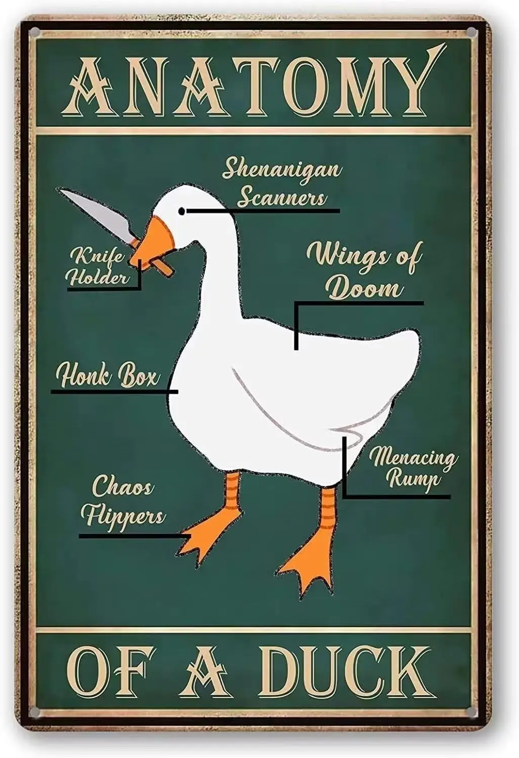 Duck Knowledge Metal Tin Sign Amatomy Of A Duck Funny Poster Farm Duck Barn Hunting Lodge Club Living Room Kitchen Bathroom