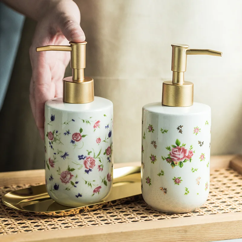 Creative Rose Shower Gel Divided Bottled Press-on Ceramic Hand Sanitizer Bottle Soap Dispenser Toilet Bathroom Accessories