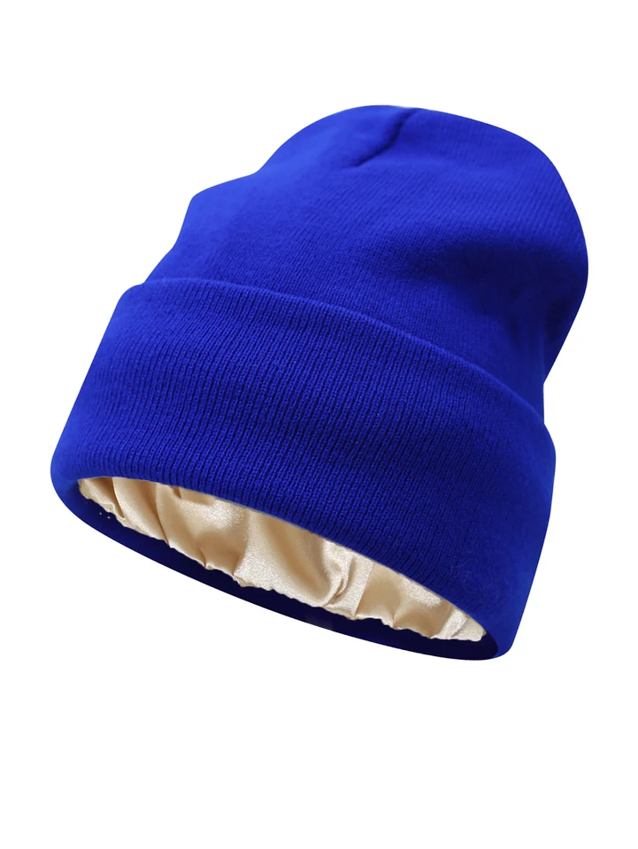 Unisex Satin Lined Beanie Hat For Women Winter Silk Lining Slouchy Warm Cuffed Skullies 2Layer Hair Cover Sleep Cap, image 7