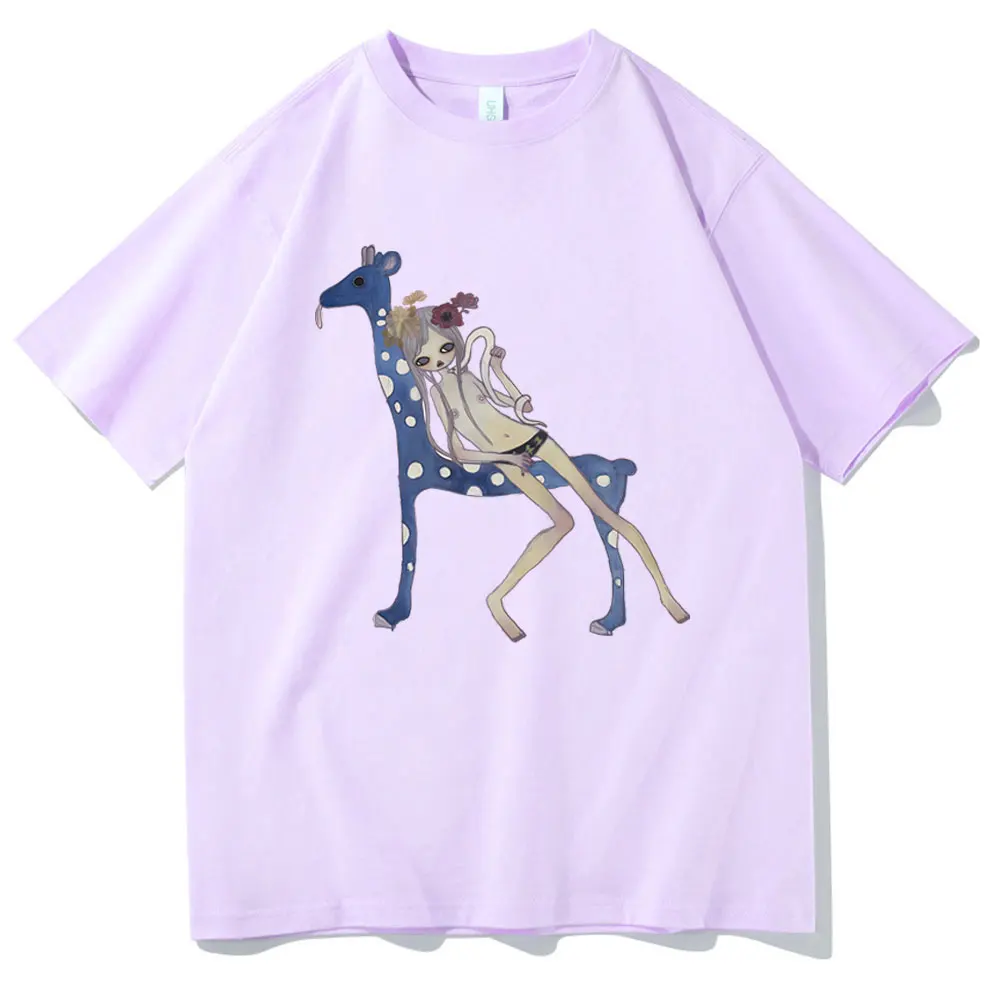 Yoshitomo Nara Aya Takano Cute Girl Giraffe and Snake Print Tshirt Men Women Casual Oversized T-shirt Male Funny Cartoon T Shirt