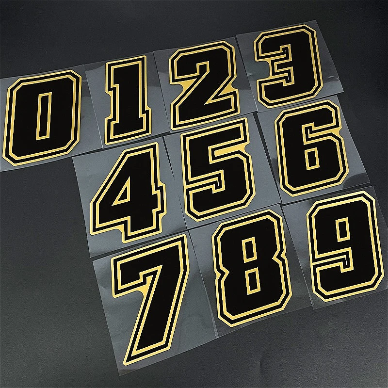 

1 шт., золотые наклейки для мотоциклов с номером 0-9, водонепроницаемые для мотоциклетного обтекателя, шлема, лобовые стекла, автомобильные окна, универсальные виниловые наклейки