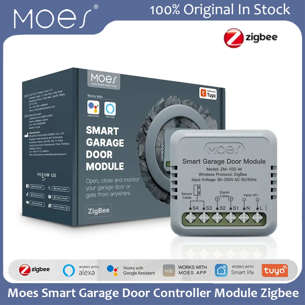 Moes Tuya Smart Garage Door Controller Module Zigbee Real Time Notification Timing Function APP Remote Control Alexa Google Home