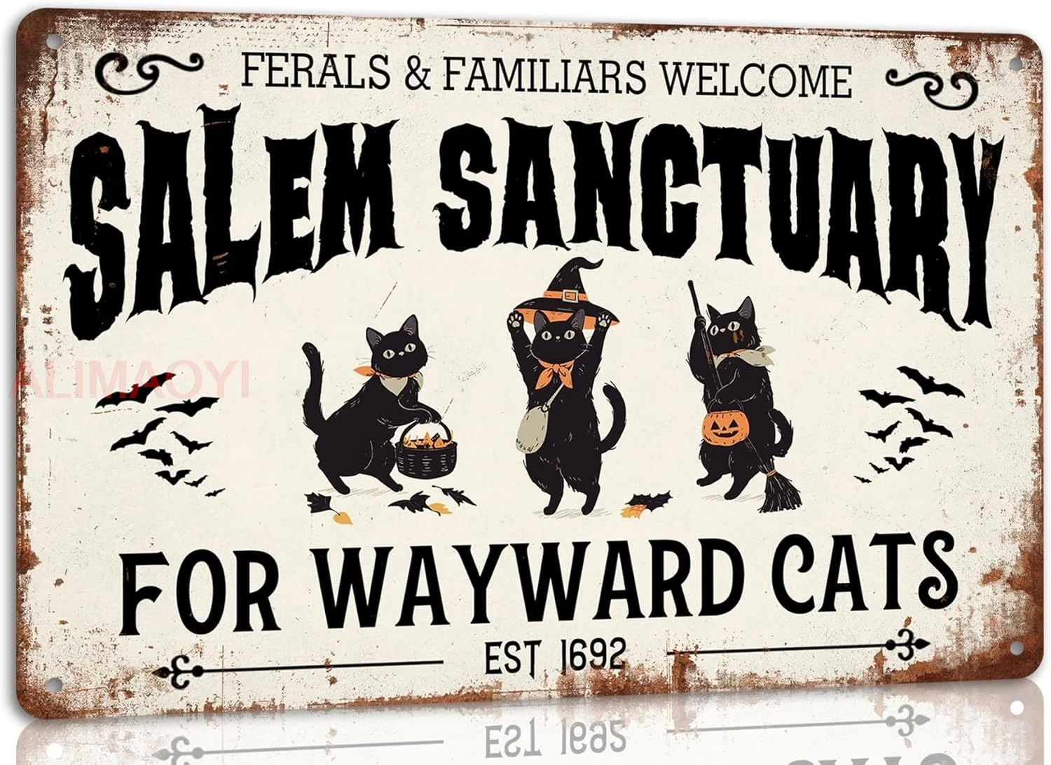 

Sanctuary for Wayward Cats Vintage Halloween Metal Tin Sign Retro Haunted House Decor for Farmhouse Halloween Decor Hol pp