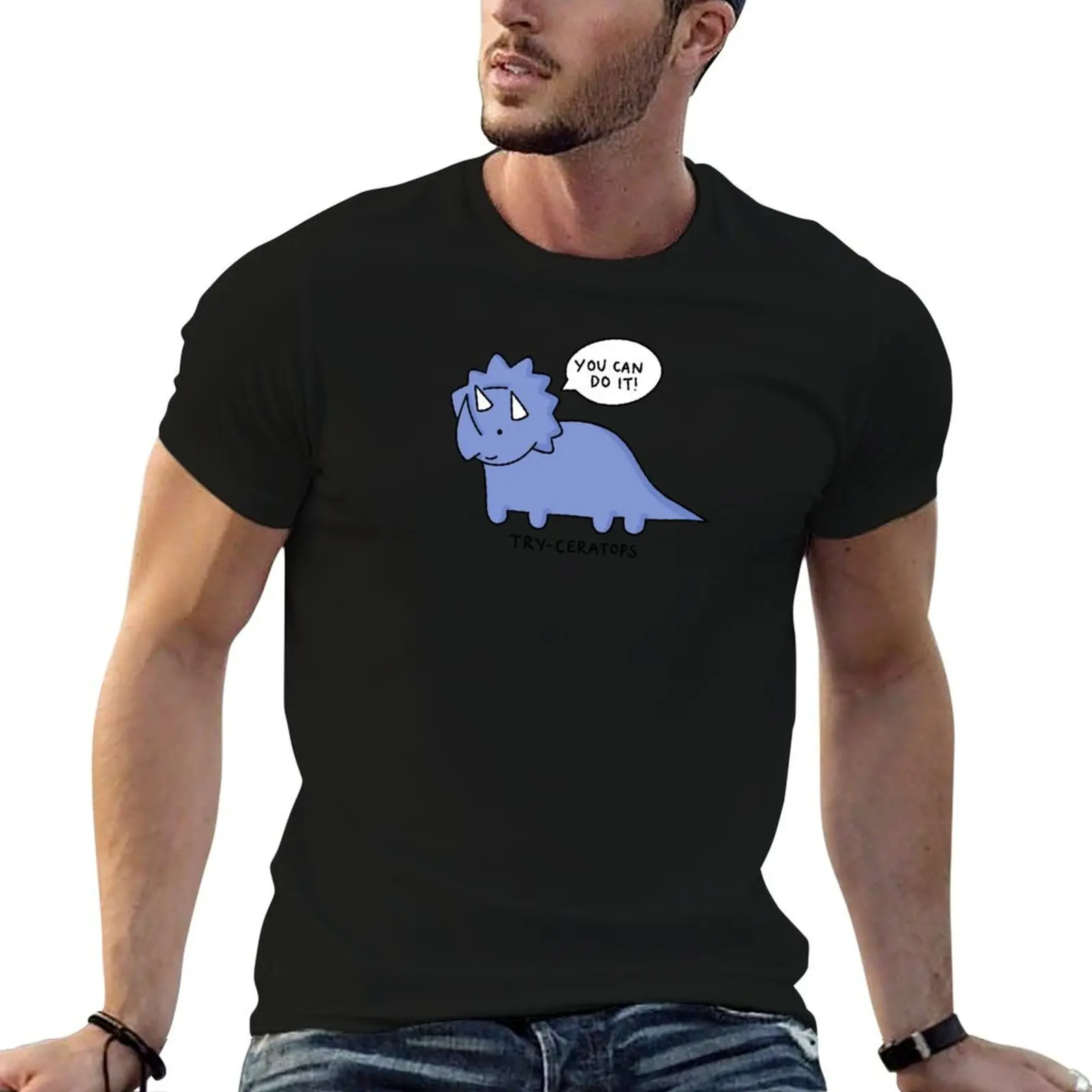 

try-ceratops' illustration T-Shirt oversized graphic tee cute clothes summer clothes plus sizes T-shirts for men cotton