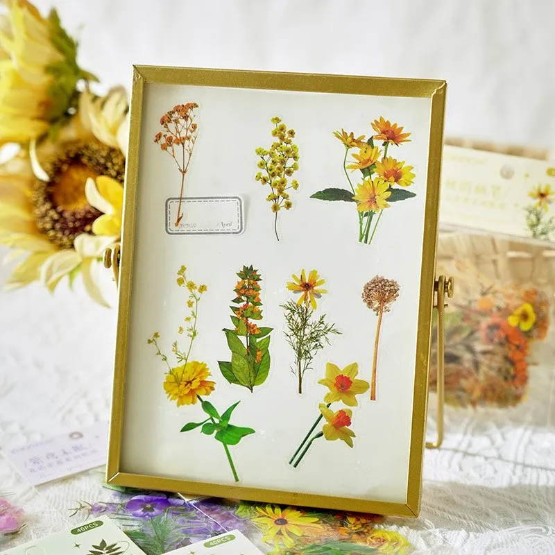 40 Stück Vintage Blumen Pflanzen Aufkleber DIY Dekoration Haustier Sammelalbum Aufkleber für Planer Scrap booking Laptops