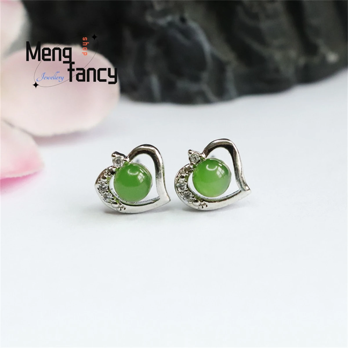 

Natural Hotan Jade Round Beads Love Silver Needle Earring Simple Generous Personality Charm Fashion Versatile Women Fine Jewelry