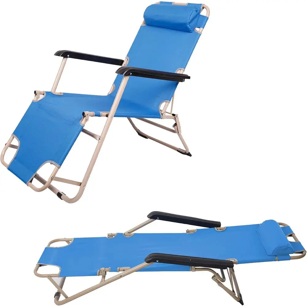 

2-in-1 Beach Lounge & Tanning Chair Set, Reclining Outdoor Lawn Pool Chairs, 60L x 19W, Blue