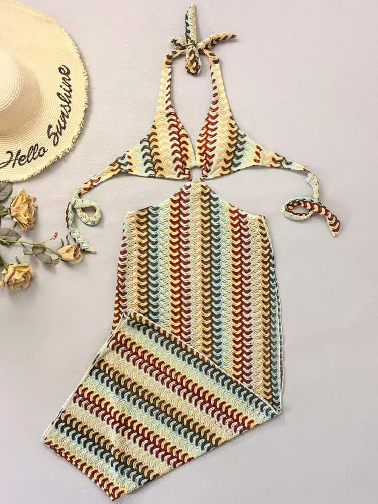 Summer Cover Ups Women Swimsuit Knitting Sleeveless Robes Bathing Suit 2026 New Print Beach Holiday Maxi Dresses Cover-Up