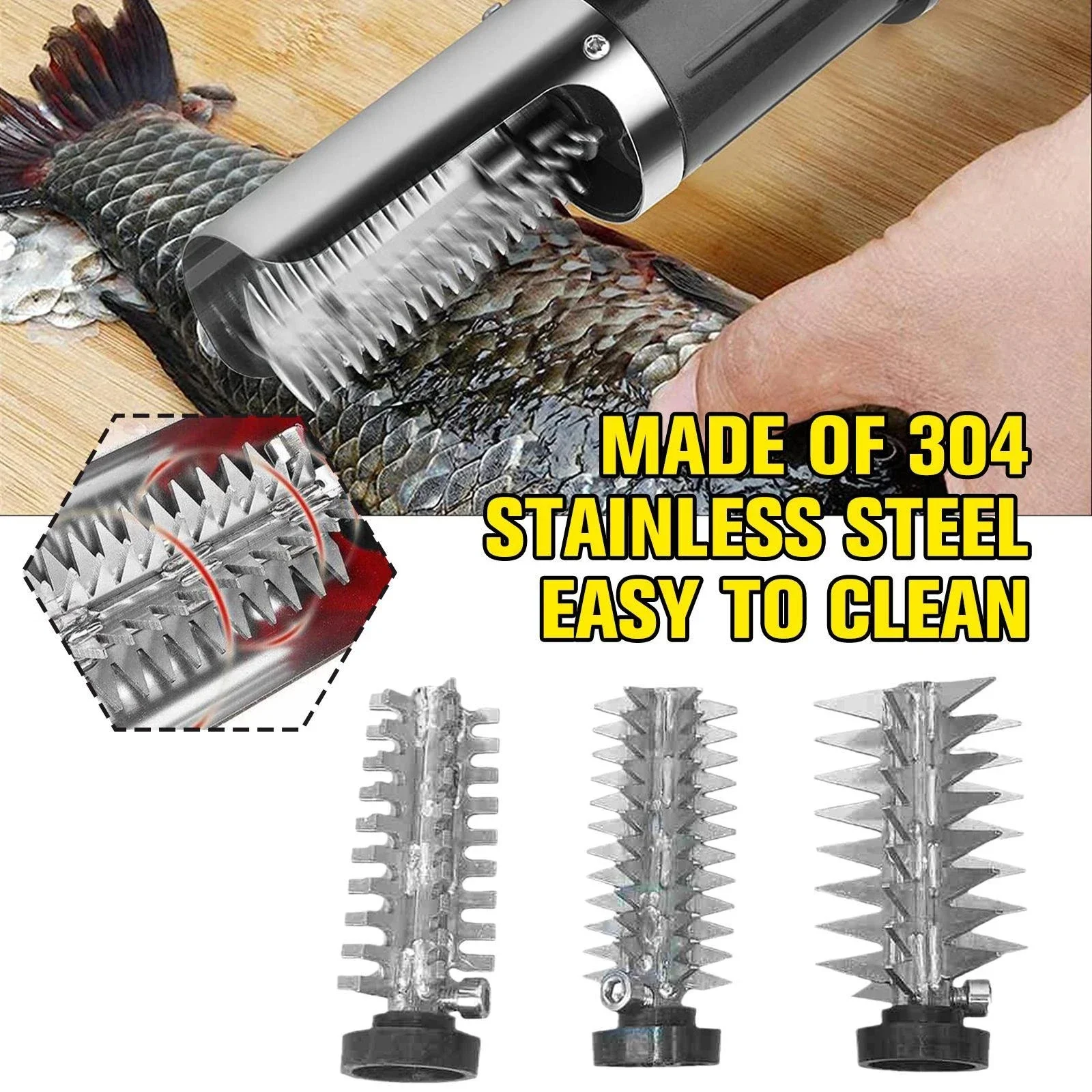 Automatic Rechargeable Stainless Steel Electric Fish Scaler Roller Cutter Part - Kitchen Scraping Cleaner Accessory