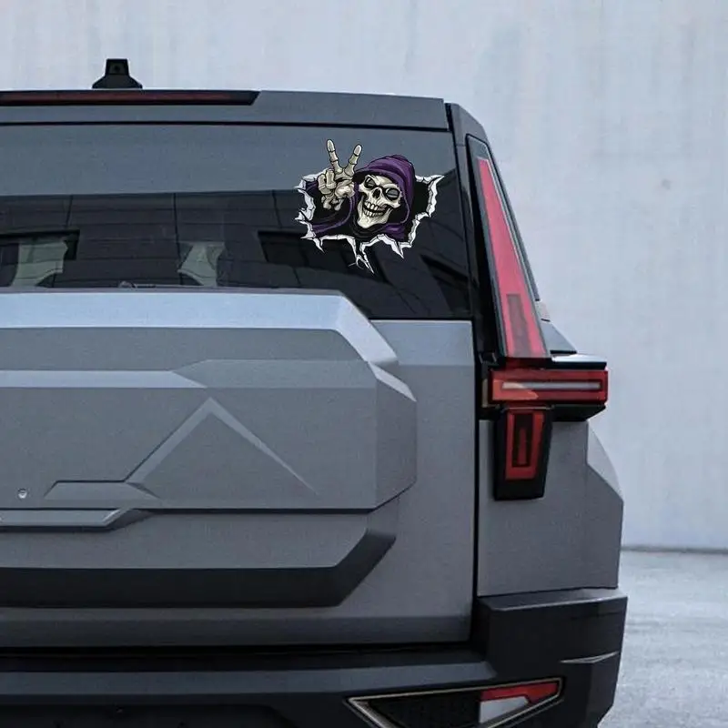 Car Rear Window Decals Skull 3D Halloween Skeleton Decals Adhesive Halloween Window Decals Skull Car Hood Decals Stylish Skull