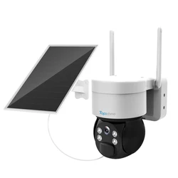 Topodome 3mp wifi 4g sim tf cartão de voz interfone bateria painel solar baixa potência pir detecção projector ptz ao ar livre câmera ip