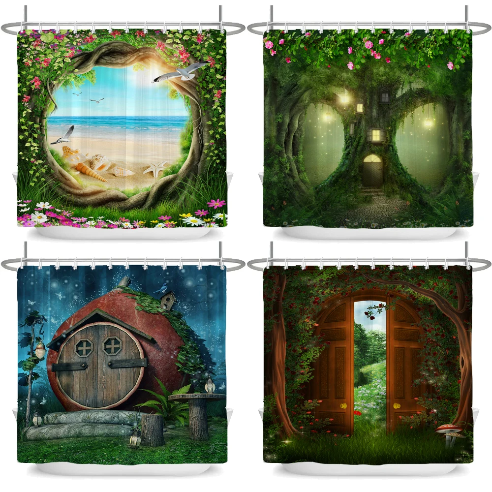 

Fairy Tale Forest Waterproof Shower Curtain for Bathroom Cartoon Baby Decoration Bath Curtain Polyester Fabric with hooks
