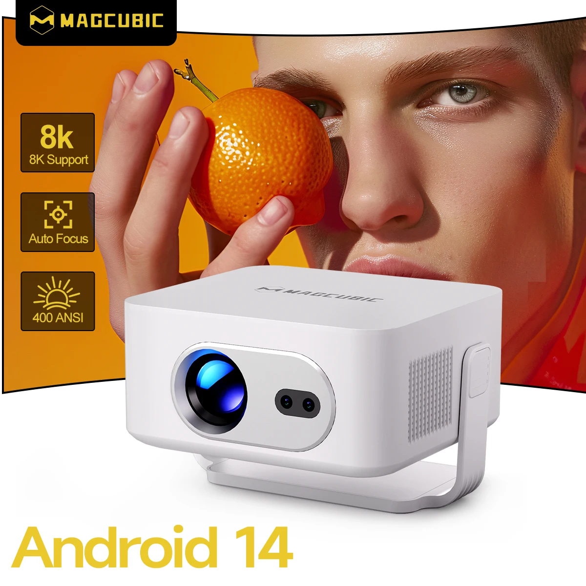 Proyector Magcubic HY300 Max 400ANSI 8K Nativo 720P con Enfoque Automático, Android 14, 4K, Wifi6, BT5.4, Allwinner H726, Portátil para Exteriores
