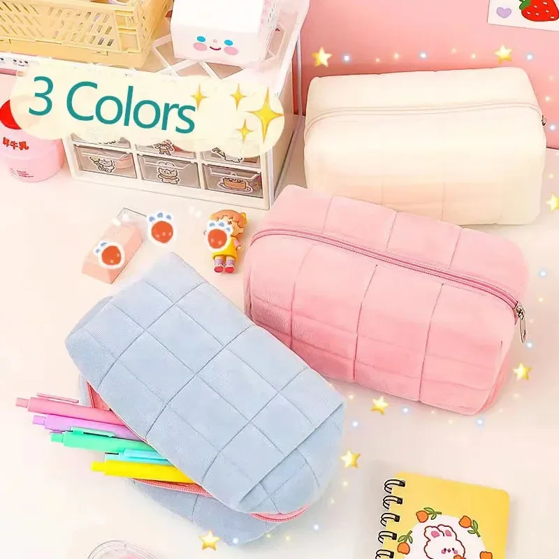 1pc Pink/White/Blue Pillow Design Cosmetic Bag Pencil Case Pen Pouch Large-capacity Student Storage Pencil Case