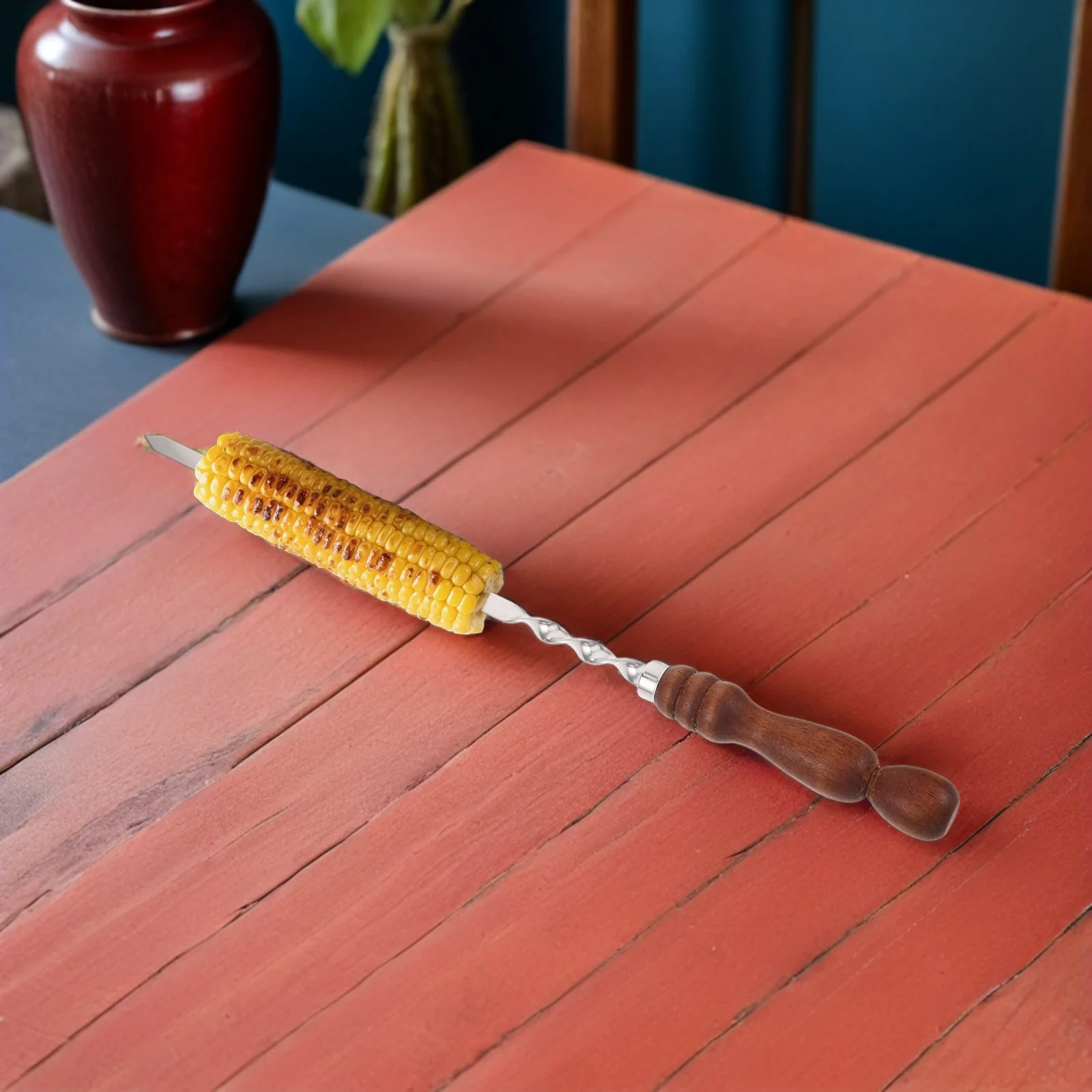 2 قطعة أسياخ شواء من الفولاذ المقاوم للصدأ 21 بوصة مقبض خشبي مسطح واسع قابل لإعادة الاستخدام للحوم والدجاج والخضروات والمأكولات البحرية شيش كباب في الهواء الطلق #6