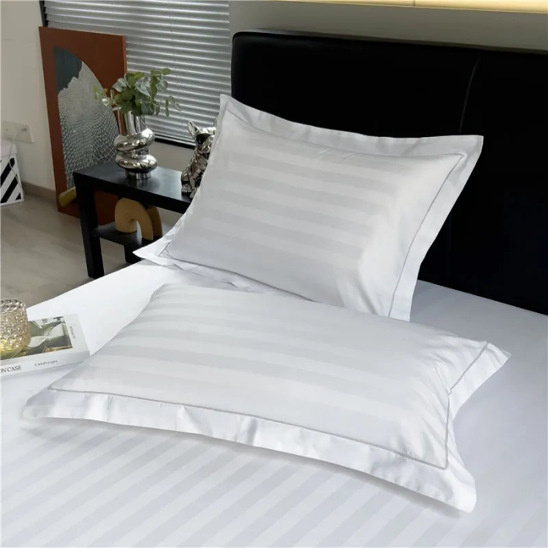 

1/2pcs Hotel Home Pillow Case 100%Cotton Pure White Grey Jacquard Stripe Pillowcase Encryption Envelope Closure Pillow Cover