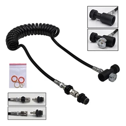 HPA 100inches(2.5M) Thick Coil Remote Hose Line with or without 3000psi Gauge 8mm Male and Female Quick Disconnect Slide Check