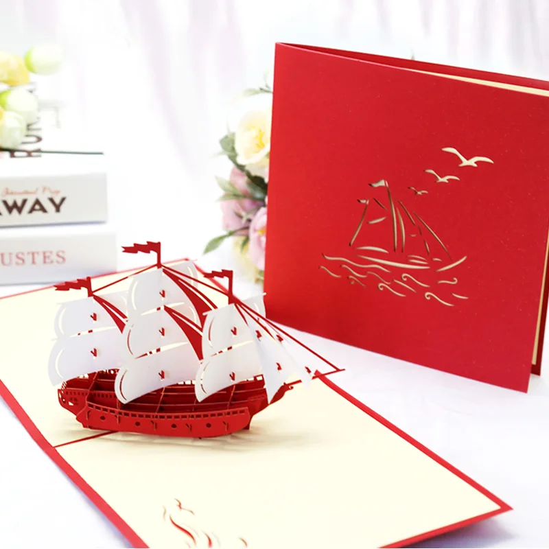 

Creative 3D Sailing Ship Pop-Up Card: Smooth Sailing Wishes—Handmade Birthday Paper Cutout Card