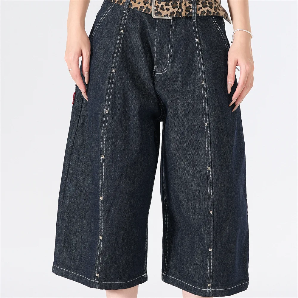 MWJLPWQ Stylish Multi-Pocket Cargo Shorts For Men Summer High Street Fashion Niche Personality Loose Wide-Leg Cropped Pant 17417
