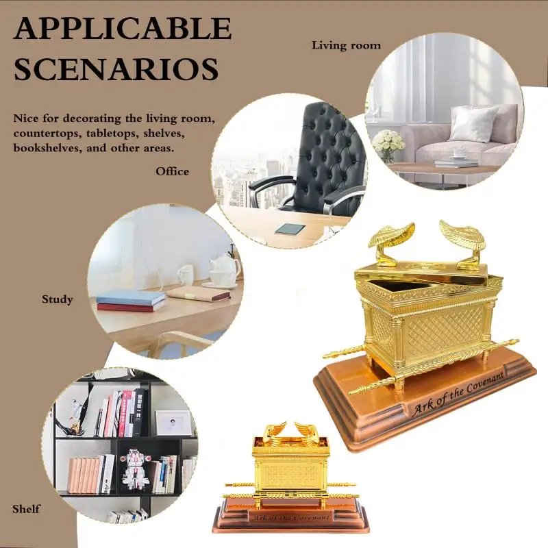 Mini Golden Ark Of The Covenant Alloy Statue Engraved Mini Vintage Religious Table Ornament For Home Church Decor Gifts