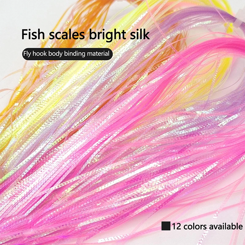 1Pc Fly Fishing Lure Tinsel Line Crystal Twisted Holographic Tinsel 12Colors For Making Jig Hook Lure Decorating Material