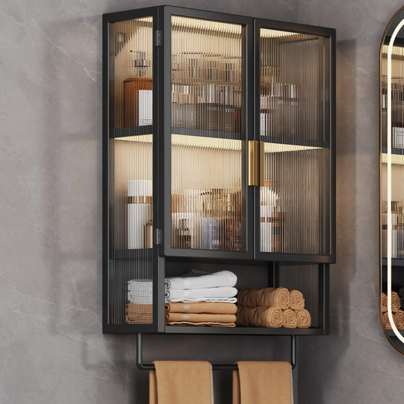 PP+PS Bathroom Storage Rack Wall Mounted Cream Style Towel Holder  Dustproof Toilet Organizer  Cosmetic Counter Shelf
