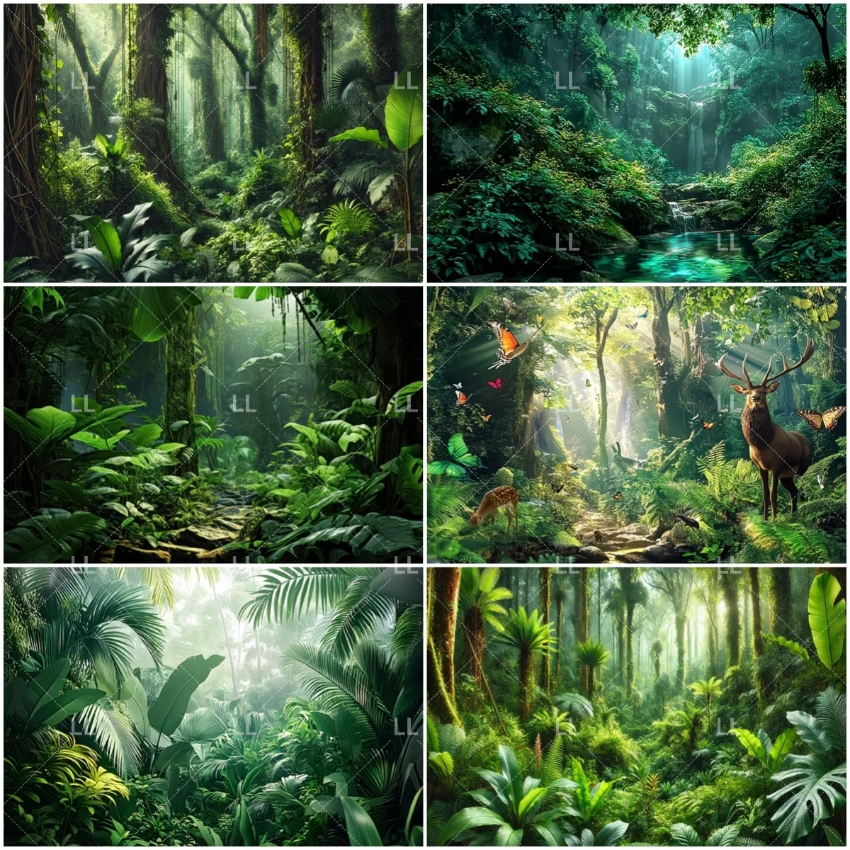 

Forest Jungle Scenery Backdrop Tropical Rainforest Green Leaves Natural Birthday Party Decor Photography Background Photo Props