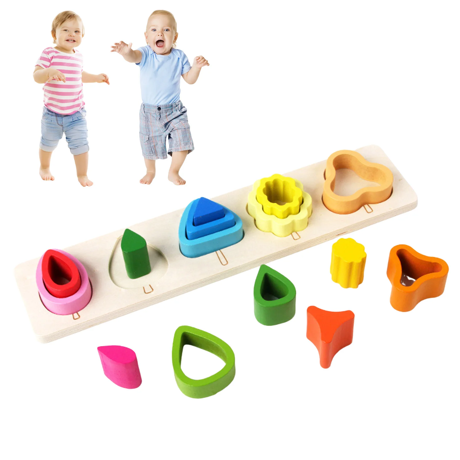 

Montessori Wooden Shapes Matching Puzzles Toy Creative Intelligence Shape Sorter Stacker Toys for Boys Girls Early Learning Aids