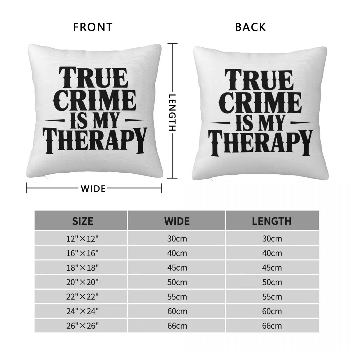 True Crime My Therapy Square Pillowcase Polyester Linen Velvet Pattern Zip Decor Throw Pillow Case Home Cushion Cover