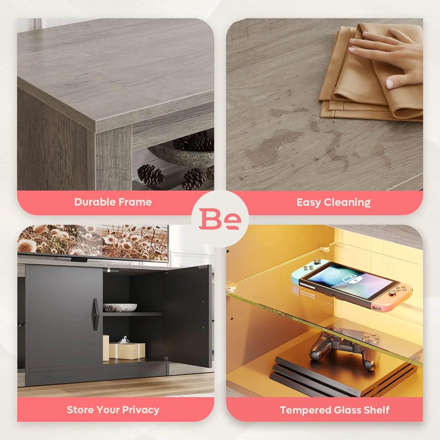 70 Inch Led TV Stand for 75 Inch TV Large Entertainment Center Gaming with Adjustable Glass Shelves Two Cabinets Modern image 5
