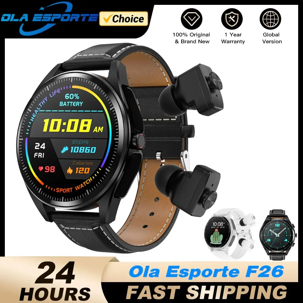 Ola Esporte F26 TWS Smart Watch Earphone 3 in 1 Phone Call Smart Watch for Men Women NFC Wireless Earbuds MP3 Watch Custom Face