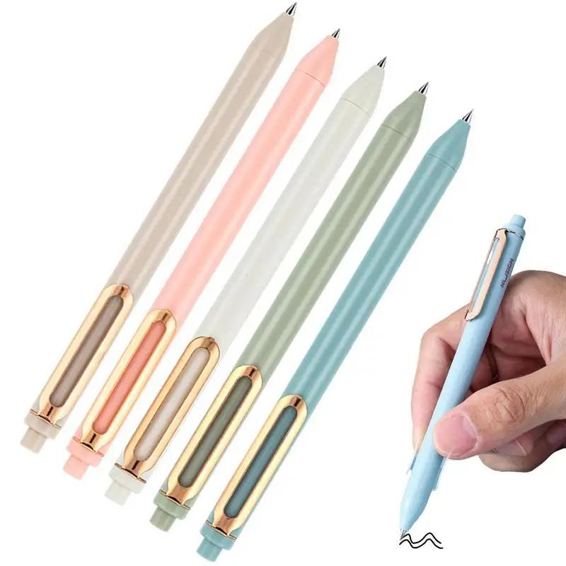 Stylos à bille en gel pour femmes et hommes, pointe fine, stylos de resubdivision, recharge, conception de clip en métal, haute précision, note, 0.5mm, 5 pièces