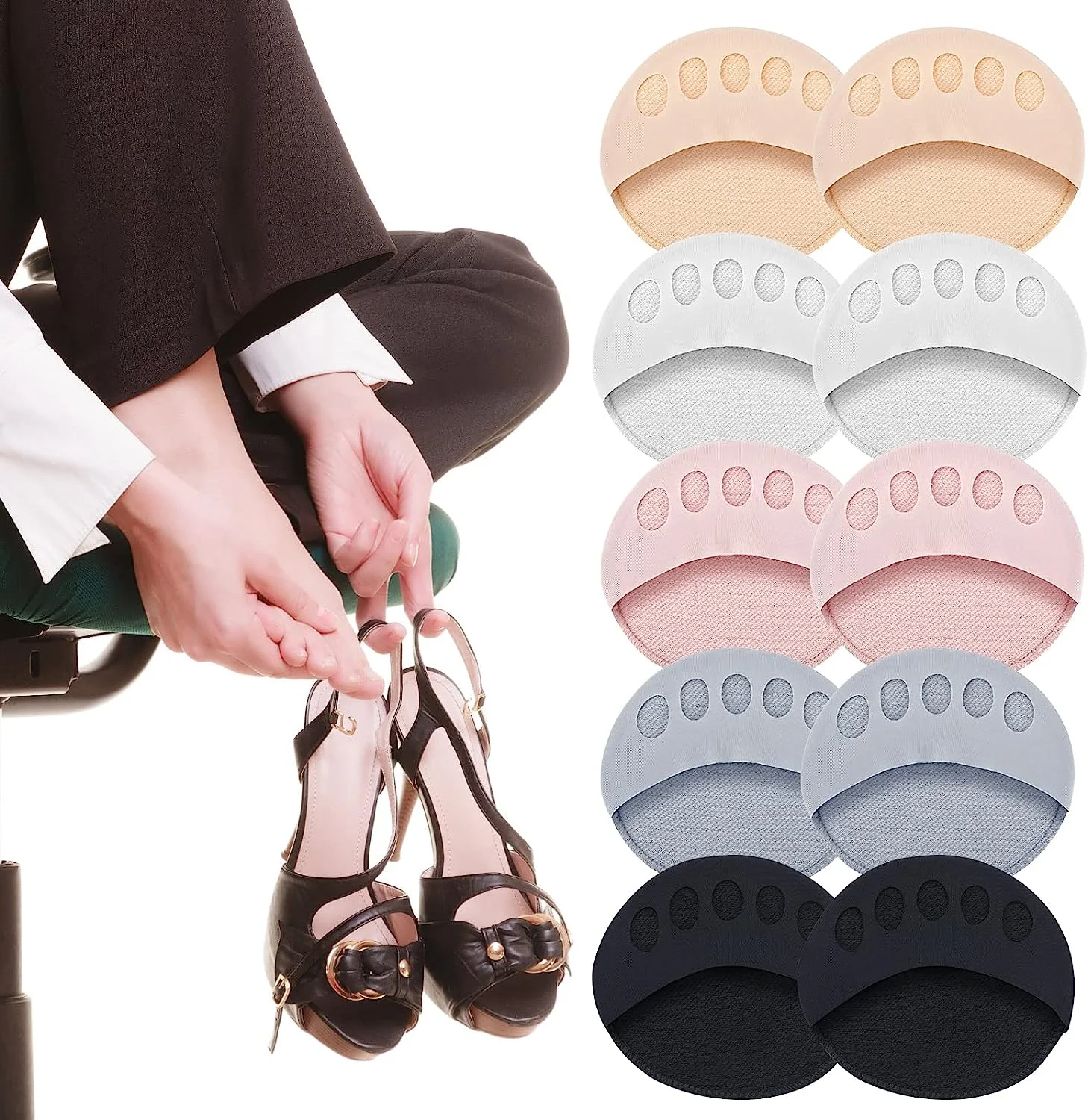 1 Pair Women Half Palm Invisible Socks Sweat-absorbent Insoles Breathable Sock Liners Moisture-wicking Foot Pads Fabric Forefoot