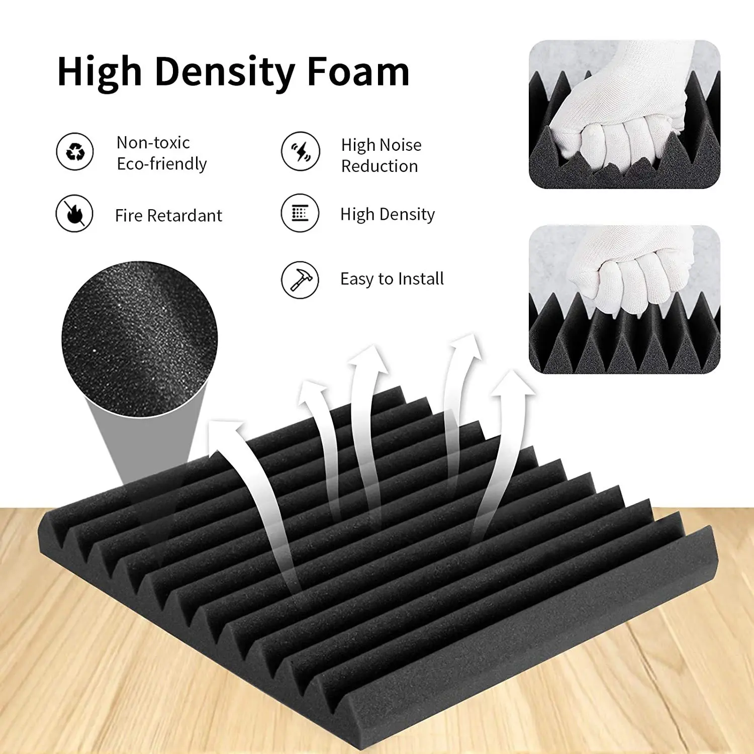

T61C_Acoustic Foam Panels Wedges 24 Pack Acoustic Panels 1 x 12 x 12inch Studio Sound Absorbing Tiles Recording Ceiling