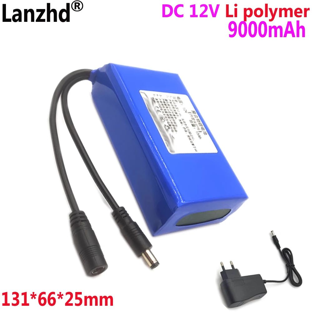 Battery pack 12V lithium battery For LED light strip instrument Monitoring equipment Speaker outdoor night 131*66*25m 9000mAh