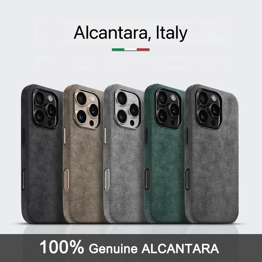 

100% Italian ALCANTARA Case for iPhone 16 15 14 Pro Max Magsafe Magnetic Luxury Cover Supercar Suede Leather Phone Back Case