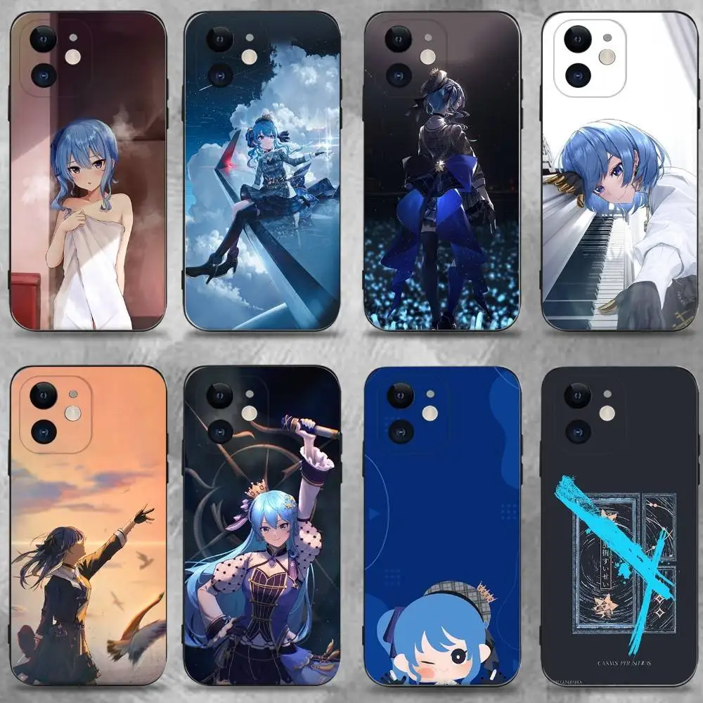 

Suisei H-Hoshimachi Phone Case For iPhone 16,15,14,13,12,11 Plus,Pro Max,XS,X,XR,SE,Mini,8,7,Soft Silicone Black Cover