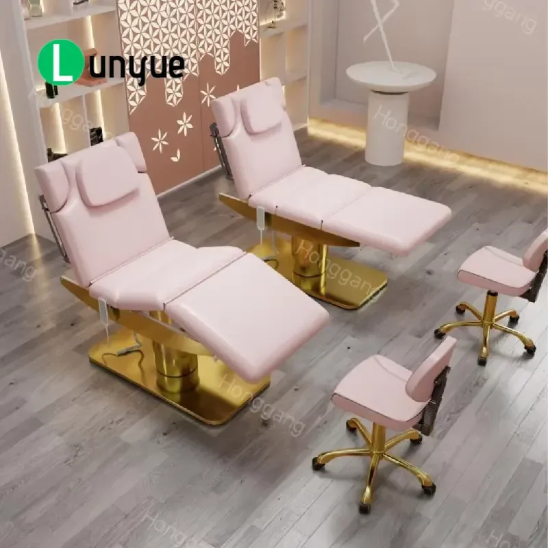 Luxury Modern Pink Electric Massage Bed Curved Beauty Facial Wash Eyelash Extension Table For Cosmetics Spa Treatment