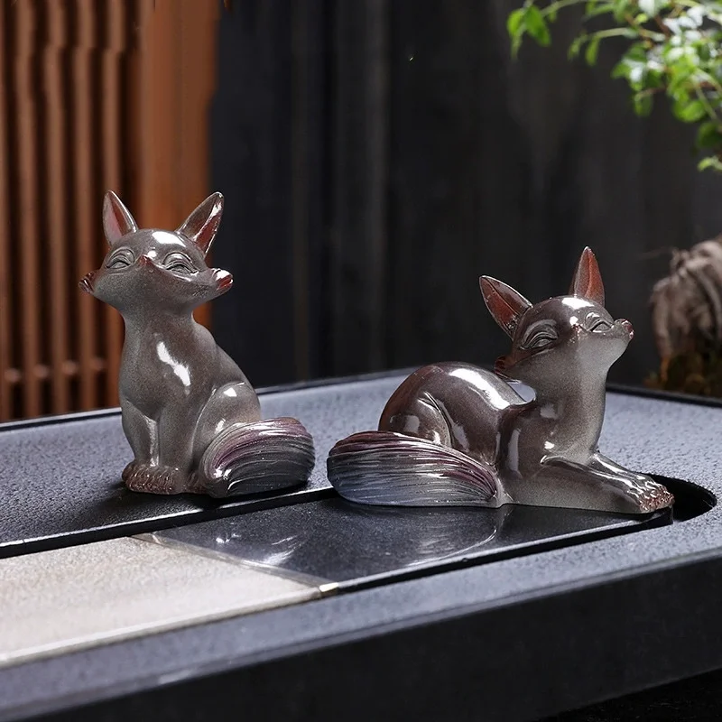 

Color Changing Tea Pet Lovely The Little Fox Watering Color-changing Teaware for Tea Ceremony Tearoom Ornament Household Decor