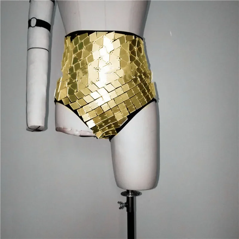 Gold Silver Tassel Mirror Vest High Waist Shorts Bar Stage Performance Costume Sequins Waistcoat DJ Singer Jazz Dance Outfits