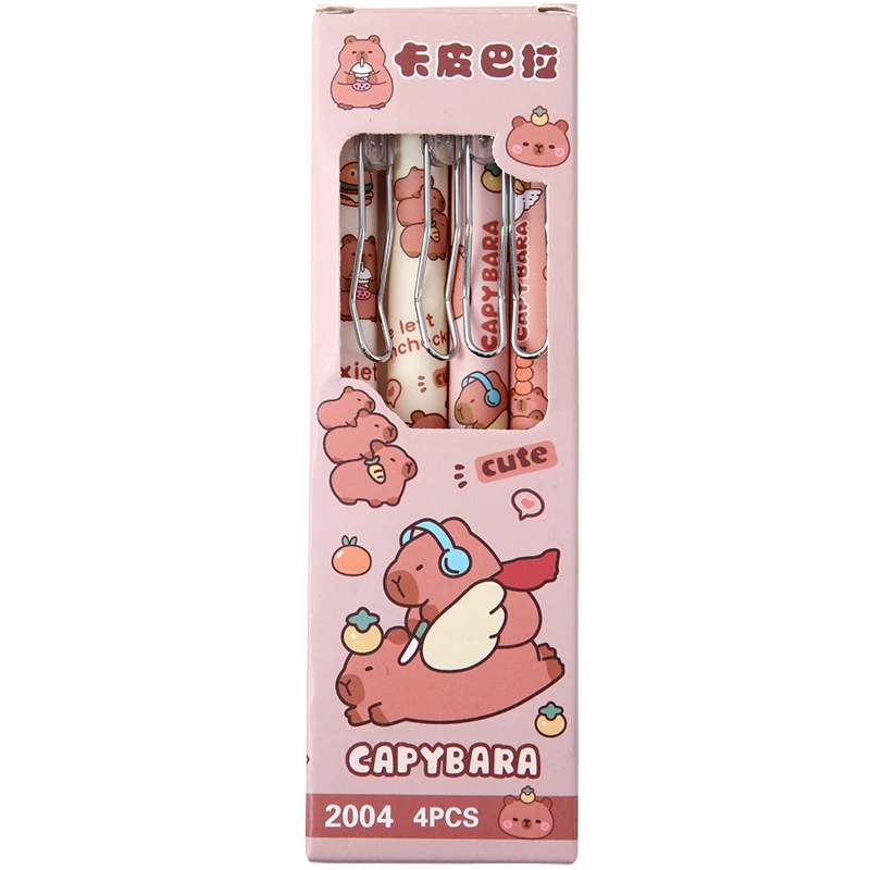 Stylo gel Anime Capybara pour enfants, stylo à bille mignon, fournitures scolaires et de bureau, cadeau d'anniversaire, papeterie, dessin animé Kawaii, melon al, 4 pièces