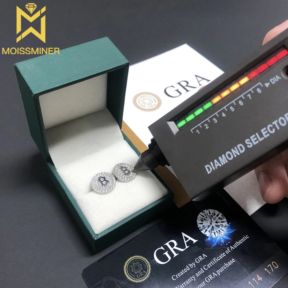 Bitcoin Moissanite Earrings S925 Silver Real Diamond Ear Studs For Women Men Jewelry Pass Tester Come With GRA