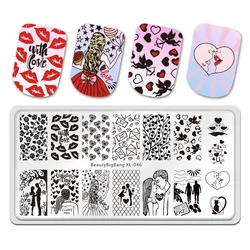 BeautyBigBang Nail Stamping Plates Valentine's Day Love Heart Flowers Pattern For Nails DIY Art Stamp Template XL-046